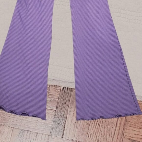 Cute Retro Hippy Lavender Flare Rib-knit Pants- Lettuce Trim - Picture 9 of 14